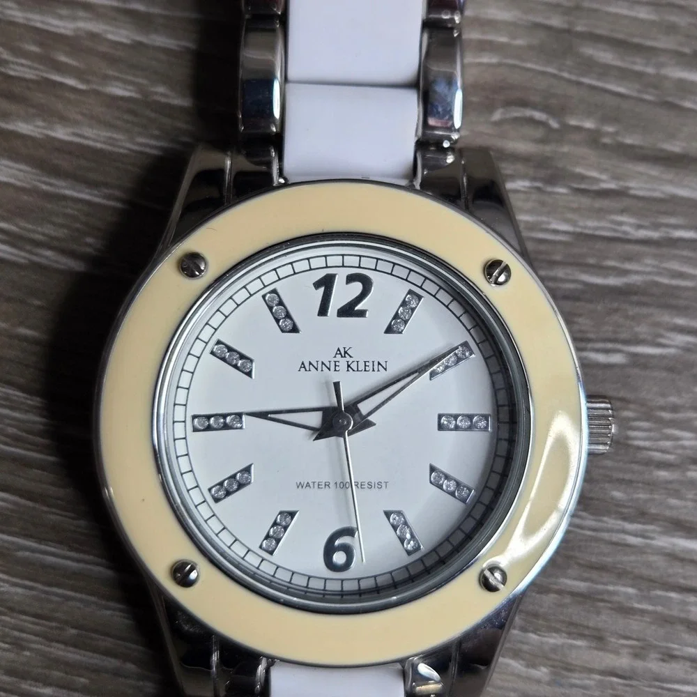Anne Klein Women's Watch 10/9181 Silver Tone White Dial Crystal Markers Link Bra